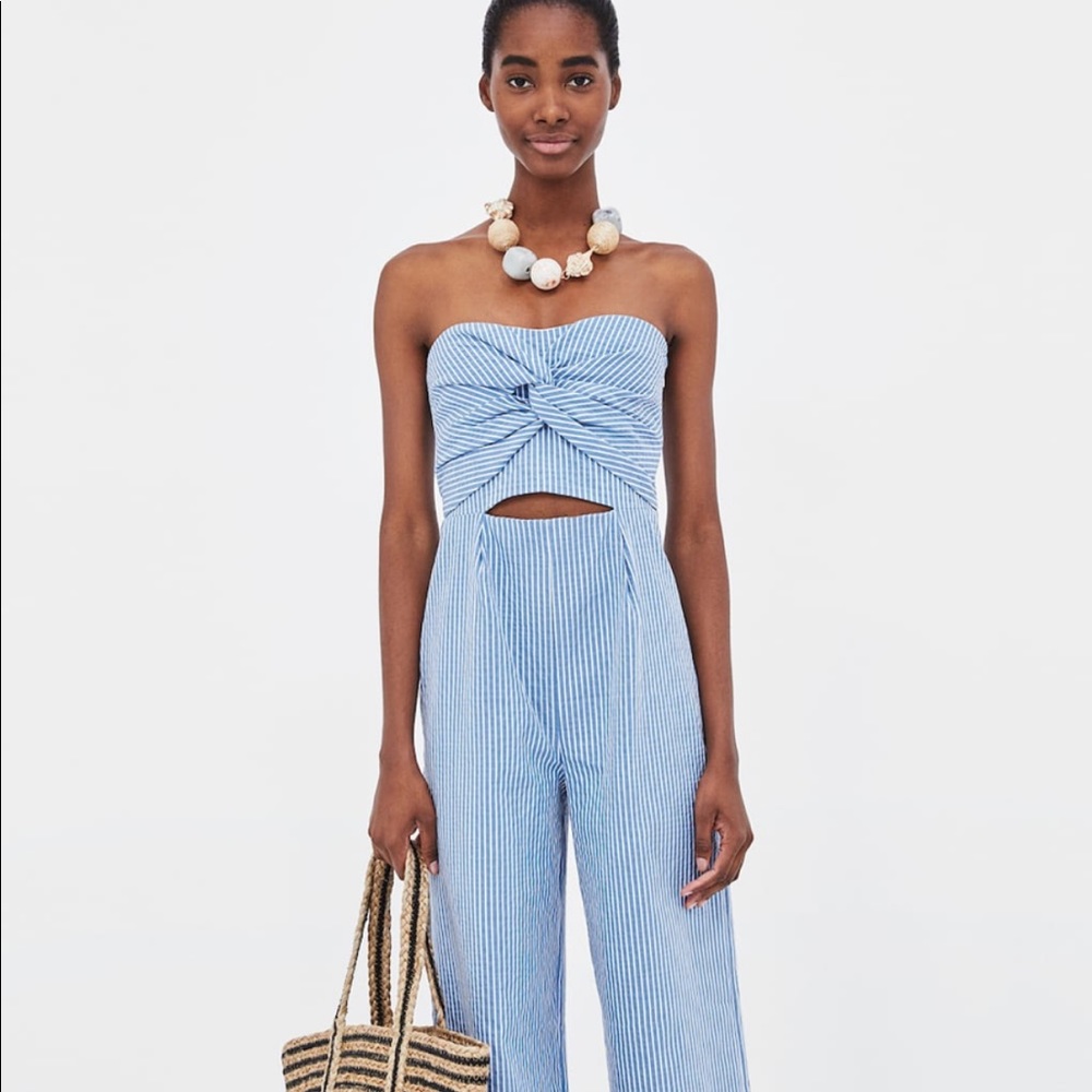 Zara seersucker culotte jumpsuit